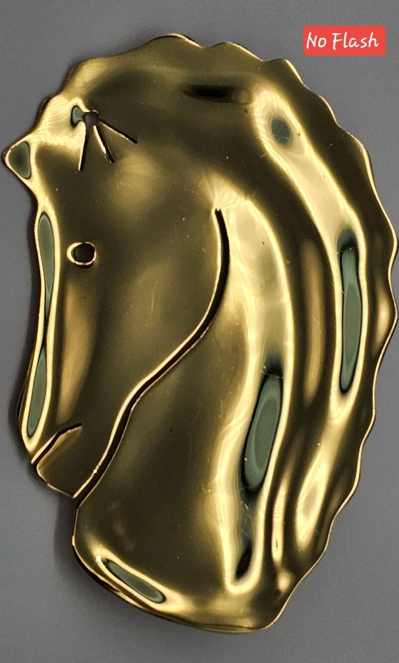 Vintage Modernist Horse Head Brooch Gold Tone Statement Pin Signed SA 96 2.5"